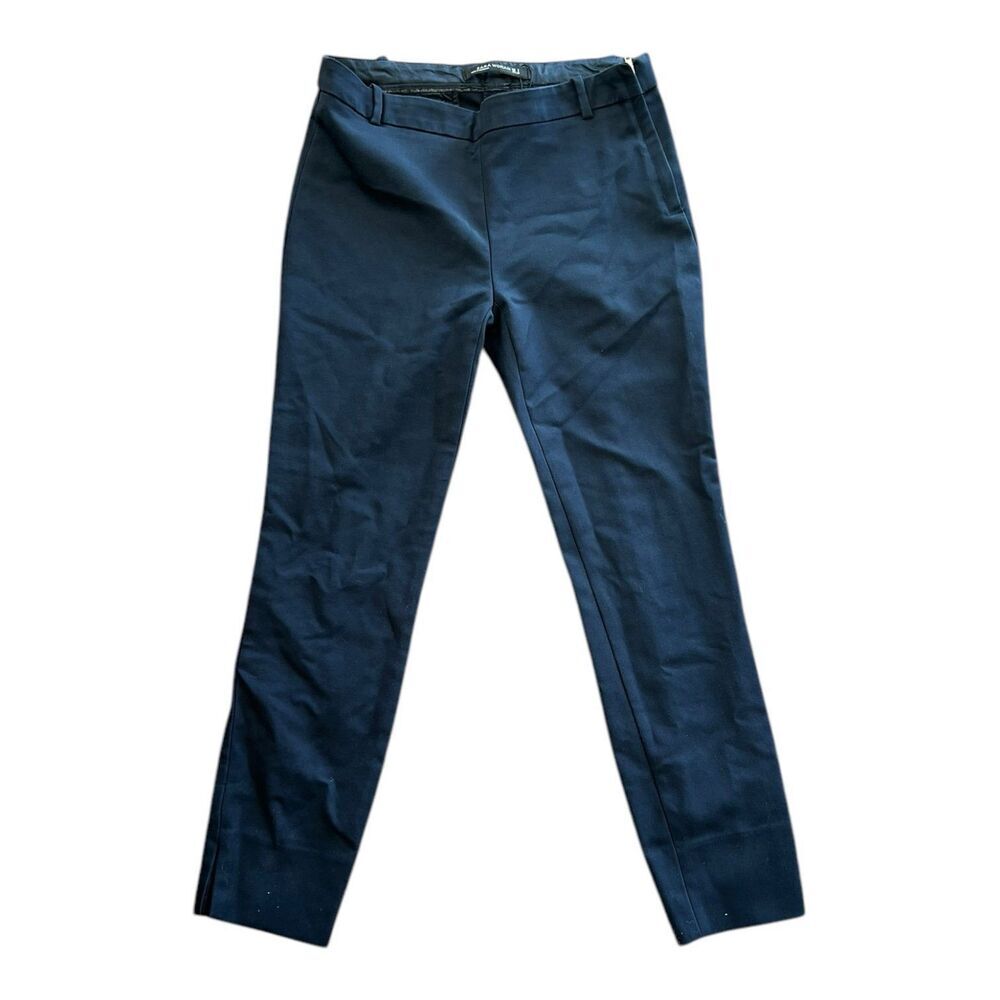 Zara Woman Navy Blue Side Slit Cropped Side Zip Office Pants S
